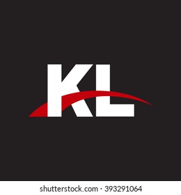 KL initial overlapping swoosh letter logo white red black background