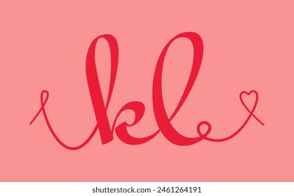 KL initial wedding monogram calligraphy vector illustration. Hand drawn lettering k and l love logo design for valentines day poster, greeting card, photo album, banner print or tattoo.