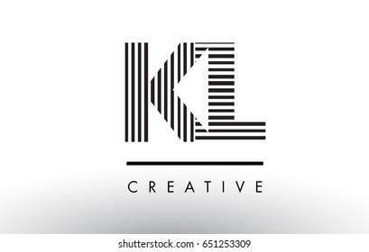 KL K L Black and White Letter Logo Design with Vertical and Horizontal Lines.