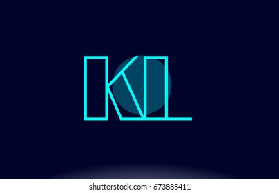 kl k l blue line circle letter logo alphabet creative company vector icon design template