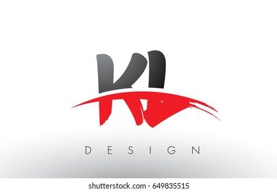 KL K L Brush Logo Letters Design with Red and Black Colors and Brush Letter Concept.