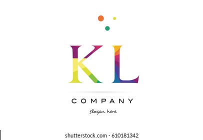 kl k l  creative rainbow colors colored alphabet company letter logo design vector icon template
