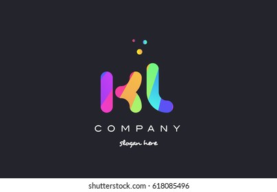 kl k l  creative rainbow green orange blue purple magenta pink artistic alphabet company letter logo design vector icon template