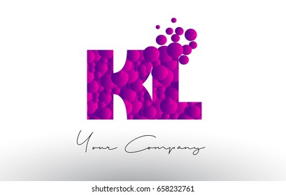 KL K L Dots Letter Logo with Purple Pink Magenta Bubbles Texture Vector.