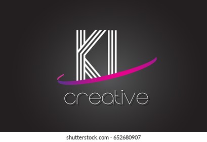 KL K L Letter Logo with Lines Design And Purple Swoosh Vector Letters Illustration.