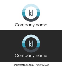 KL letter circle shape icon logo white blue
