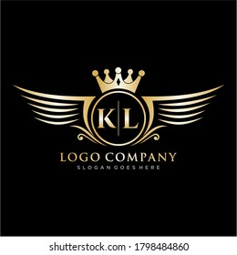 KL Letter Initial with Royal Wing Logo Template.