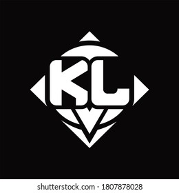 KL Logo monogram with circle shape and square rotate rounded design template on black background