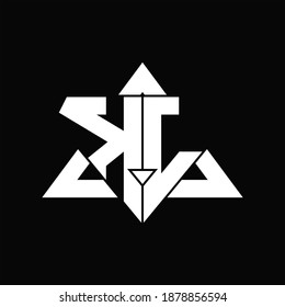 Monograma del logotipo KL aislado con plantilla de diseño de forma triangular en fondo negro