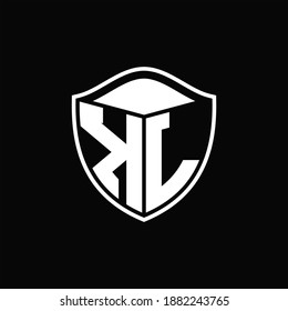 KL Logo monogram shield shape with outline rounded design template on black background