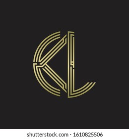 KL Logo monogram triple ribbon style line design template isolated with gold color