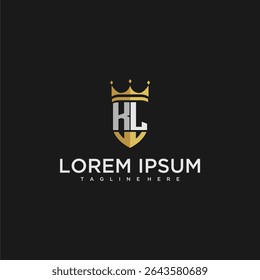 Monograma de lujo de la letra de KL para el diseño del logotipo de la corona y del escudo
