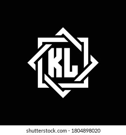 KL monogram logo with abstract square around design template