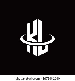 KL monogram logo in a hexagon style and surrounded by a ring