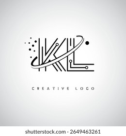 Logotipo de Monograma de Órbita KL - Marca de Letra Mínima Futurista com Linha de Arte Circular, Pontos Inspirados na Tecnologia e Conceito de Movimento Espacial para Identidade de Marca Moderna