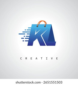 KL Shopping Monogram – Entrega rápida Logotipo de comercio electrónico con icono de bolsa y marca digital para tienda en línea, venta minorista e identidad logística

