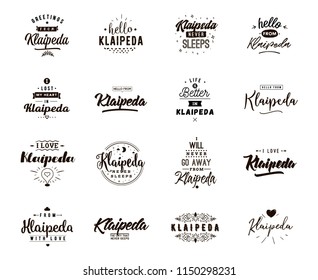Klaipeda. Greeting cards, vector design. Isolated logos. Typography set.