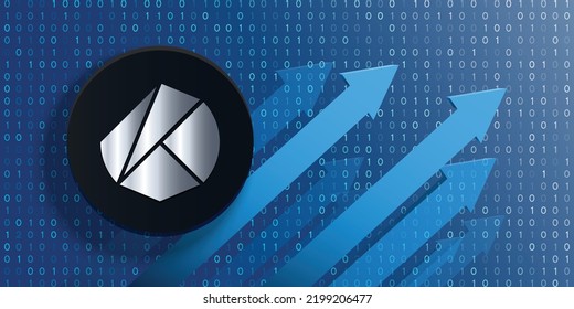 Moneda del logo criptográfico Klatyn (KLAY) sobre el fondo futurista de tecnología financiera e ilustración vectorial de banner. Puede utilizarse como diseño de portada, cabecera, fondo, cartel, papel pintado e impresión