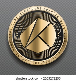 Klatyn (KLAY) cryptocurrency golden coin isolated in transparent background. Virtual currency token symbol vector illustration based on cryptography and block chain technology.