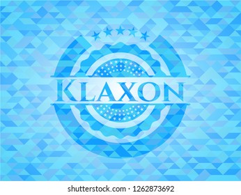 Klaxon realistic sky blue emblem. Mosaic background
