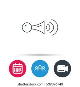 Klaxon signal icon. Car horn sign. Group of people, video cam and calendar icons. Vector