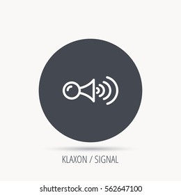 Klaxon signal icon. Car horn sign. Round web button with flat icon. Vector