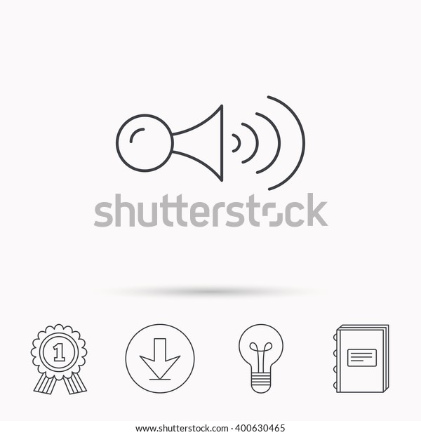 Klaxon signal icon. Car horn sign.\
Download arrow, lamp, learn book and award medal\
icons.