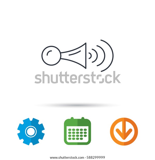 Klaxon signal icon.\
Car horn sign. Calendar, cogwheel and download arrow signs. Colored\
flat web icons. Vector