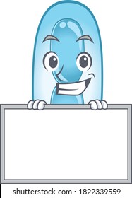Klebsiella pneumoniae cartoon design style standing behind a board