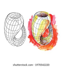 Klein's bottle. The geometric figure is drawn in watercolor. Figure without edges