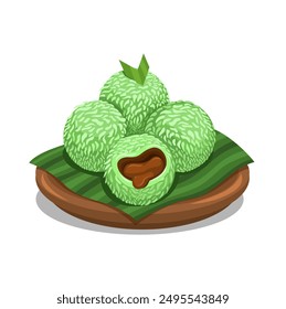 Klepon AKA Green Rice Cake Indonesian Traditional Food Illustration Vector