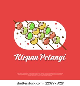 Klepon Pelangi, Indonesian Traditional Food or Snacks. Hand Drawn Vector Illustration