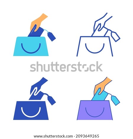 Kleptomania icon set in flat and line style. Mental disorder. Shoplifting addiction symbol. Vector illustration.
