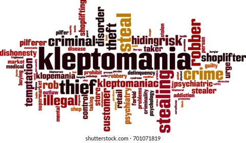 Kleptomania word cloud concept. Vector illustration