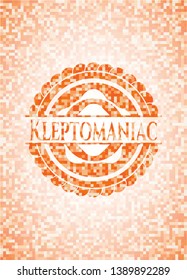 Kleptomaniac orange tile background illustration. Square geometric mosaic seamless pattern with emblem inside.