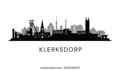 Klerksdorp city skyline silhouette with South Africa.