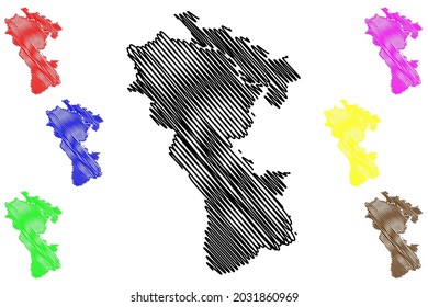 Kleve district (Federal Republic of Germany, State of North Rhine-Westphalia, NRW, Dusseldorf region) map vector illustration, scribble sketch Cleves map