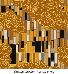 klimt style. Abstract geometric shapes, fancy patterns. Spirals background curve swirl elements seamless pattern