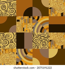 klimt style. Abstract geometric shapes, fancy patterns. Spirals background curve swirl elements geometric pattern