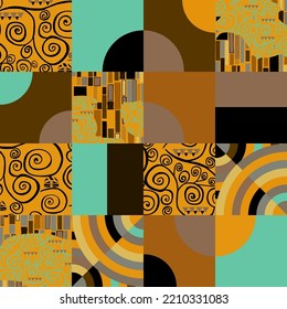 klimt style. Abstract geometric shapes, fancy patterns. Spirals background curve swirl elements geometric pattern