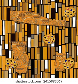 klimt style. Abstract geometric shapes, fancy patterns. Spirals background curve swirl elements seamless pattern