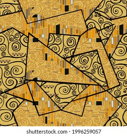 Klimt style fabric patchwork vector seamless pattern