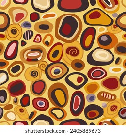 Klimt style inspired abstract seamless pattern, modern art nouveau endless backdrop with geometric round shapes, texture for wrapping or digital paper, wallpaper, scrapbooking, textile