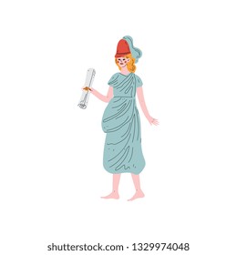 Klio Muse of Greek Mythology Vector Illustration