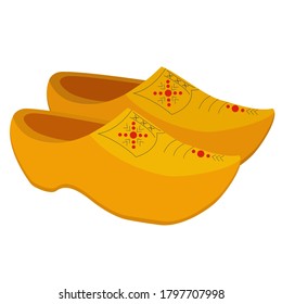 Klomp, traditional dutch wooden shoes. Clogs from the Netherlands with painted motif. Vector illustration in cartoon style