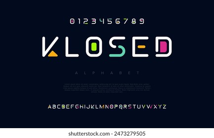 Klosed creative geometric modern urban alphabet font. Digital abstract futuristic, fashion, sport, minimal technology typography. Simple numeric vector illustration