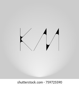 KM Black thin minimalist LOGO Design with Highlight on Gray background.