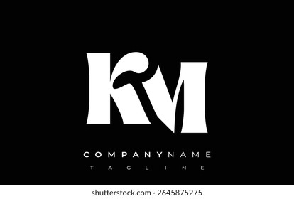 KM Creative Abstract Typography Logo Design. Elegant logo combining bold typography and creative shapes, ideal for branding and identity solutions.