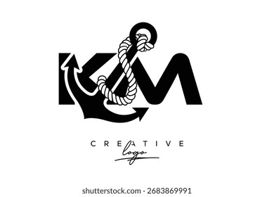 KM Creative Monogram Latte Logo mit Anker und Seildesign