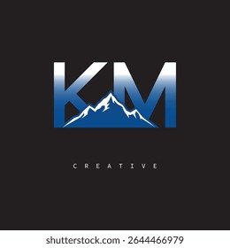 KM Creative Mountain Logo Bold Gradient Letter mark Branding Design for Business Outdoor Brands
